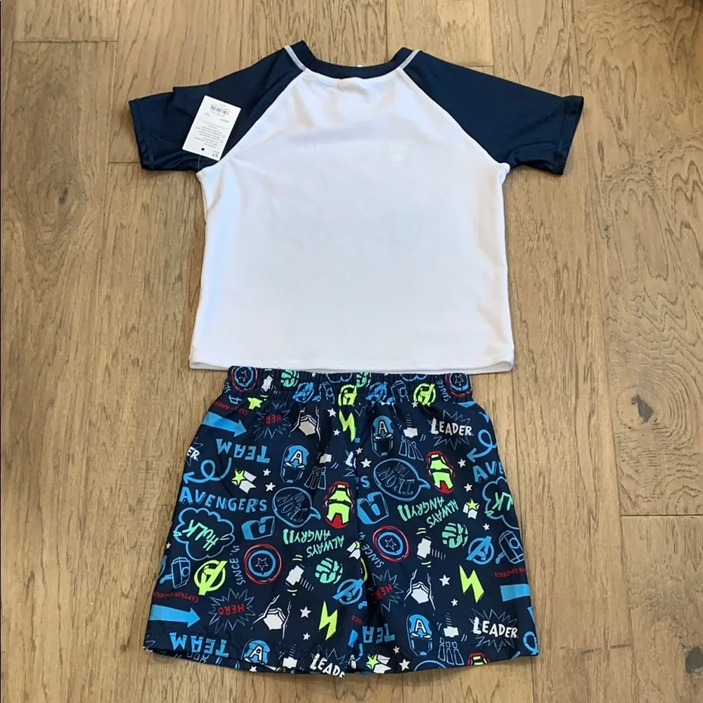 NWT Jumping Beans Marvel Raglan Rash Guard Top & Board Shorts Set Size 5T